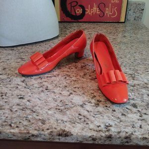 Vintage 1960s "Apollo" Orange Patent Pumps w/Bow